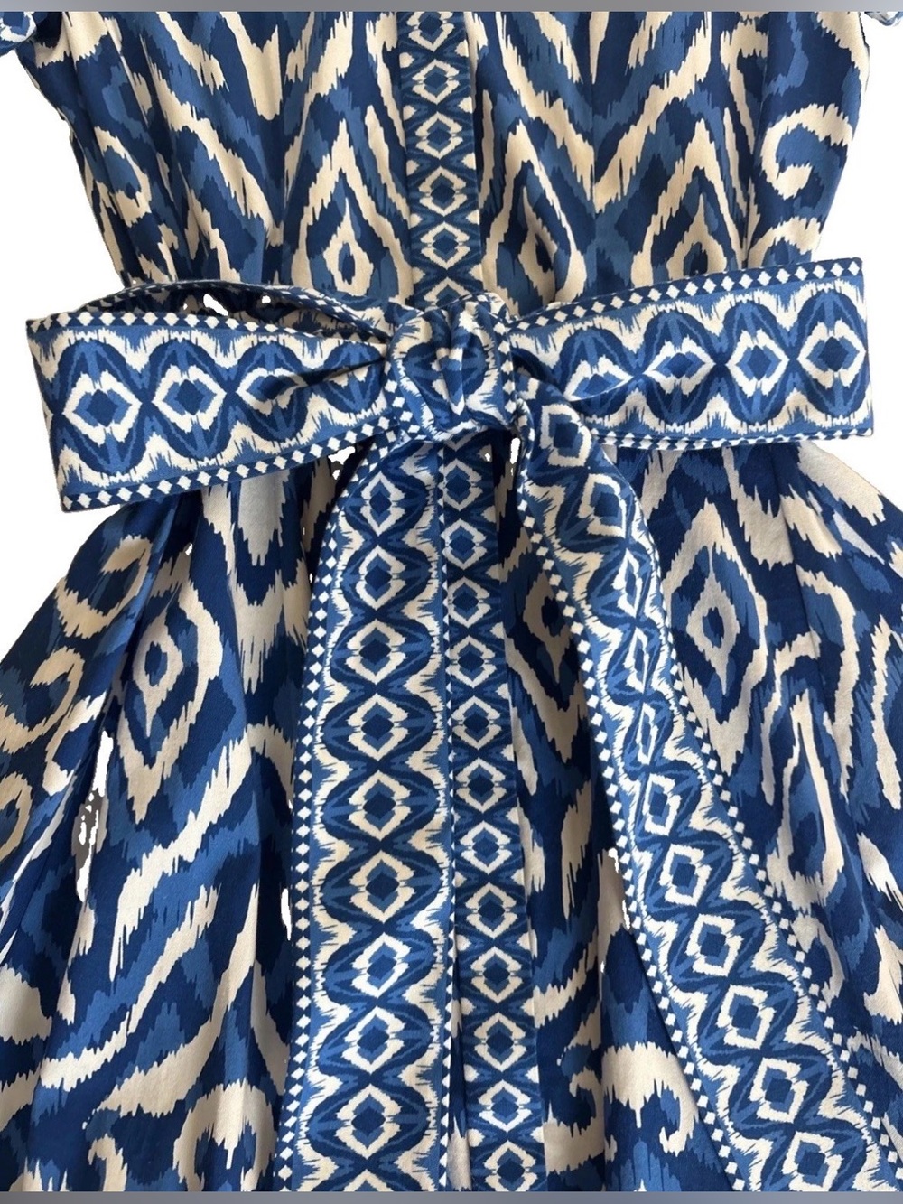 Alice + Olivia Rolled Sleeve Mini Shirt Dress Artisan Ikat French Blue Size 0 - Picture 14 of 16